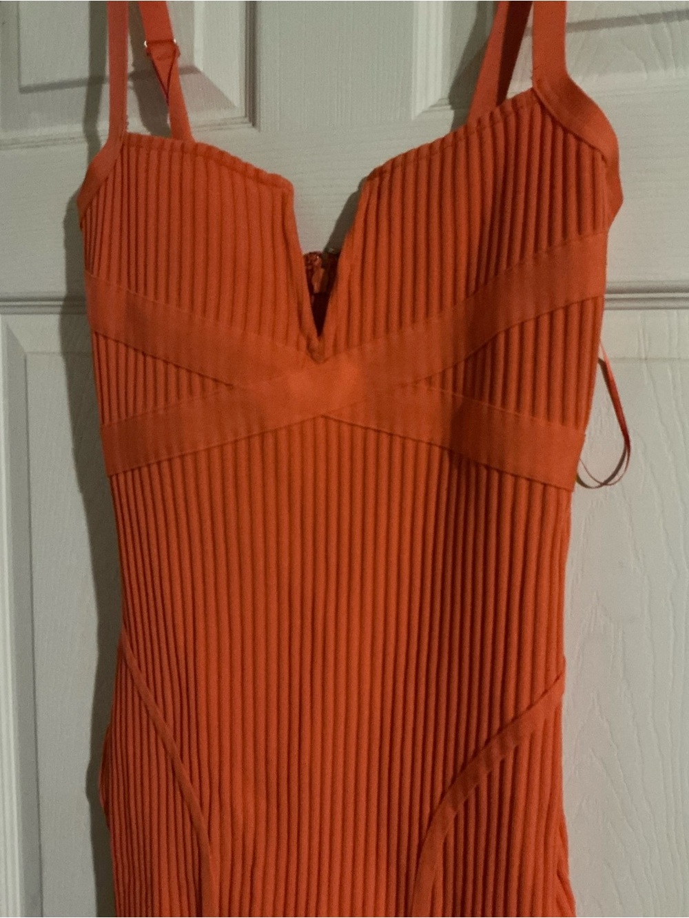 Fashion Nova Bright Orange Ribbed Bodycon Midi Dress - Picture 3 of 6